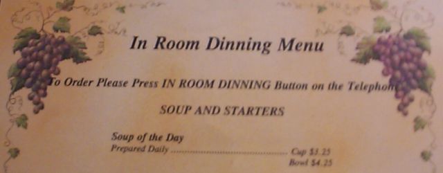 In-Room Dinning Menu