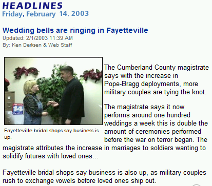...military couples rush to exchange vowels...
