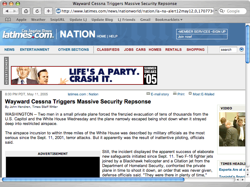 Wayward Cessna Triggers Massive Security Repsonse