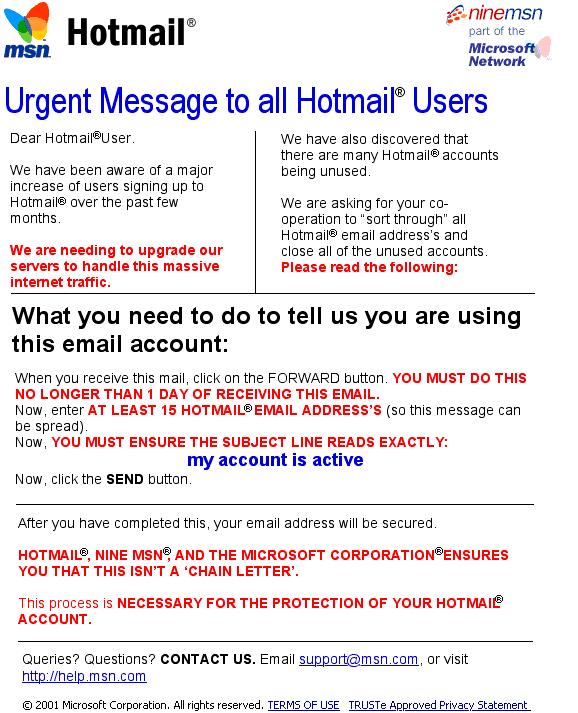 Hotmail Chain Letter 1