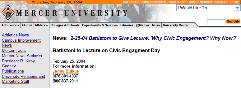 Battistoni to Lecture on Civic Engagment Day